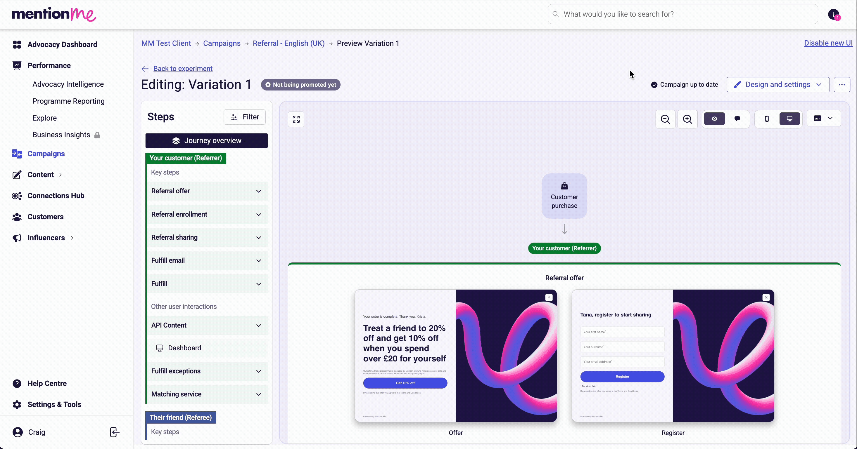Email communication settings for managing reward notifications