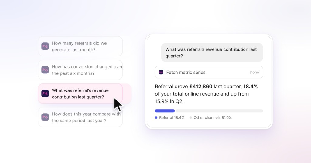 Example referral questions beside an AI
answer