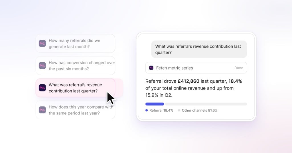 Example referral questions beside an AI
answer