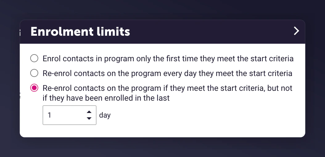 Re-enrol contacts after 1 day setting