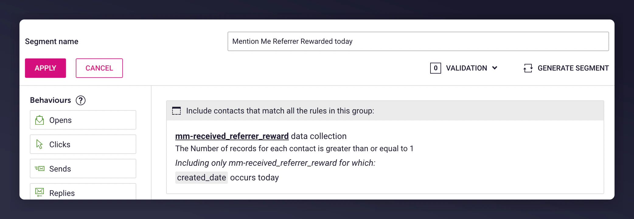 Enrolment rule for referrer rewarded segment