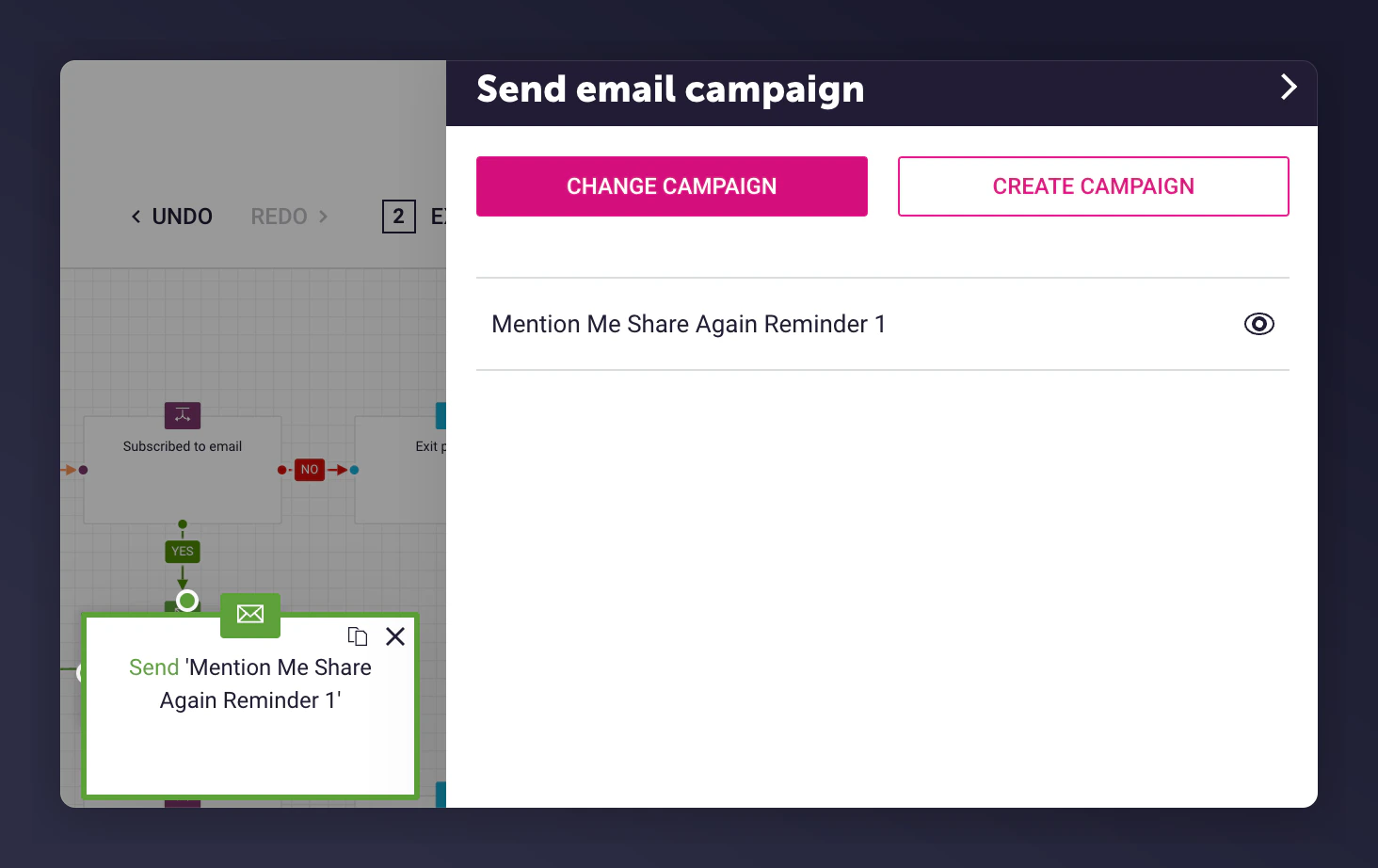 Share again triggered email campaign selection