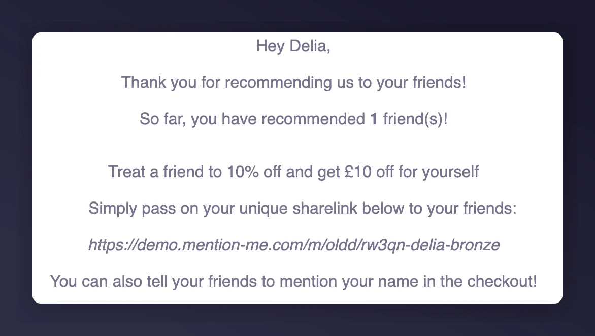Previewed share again email with populated data