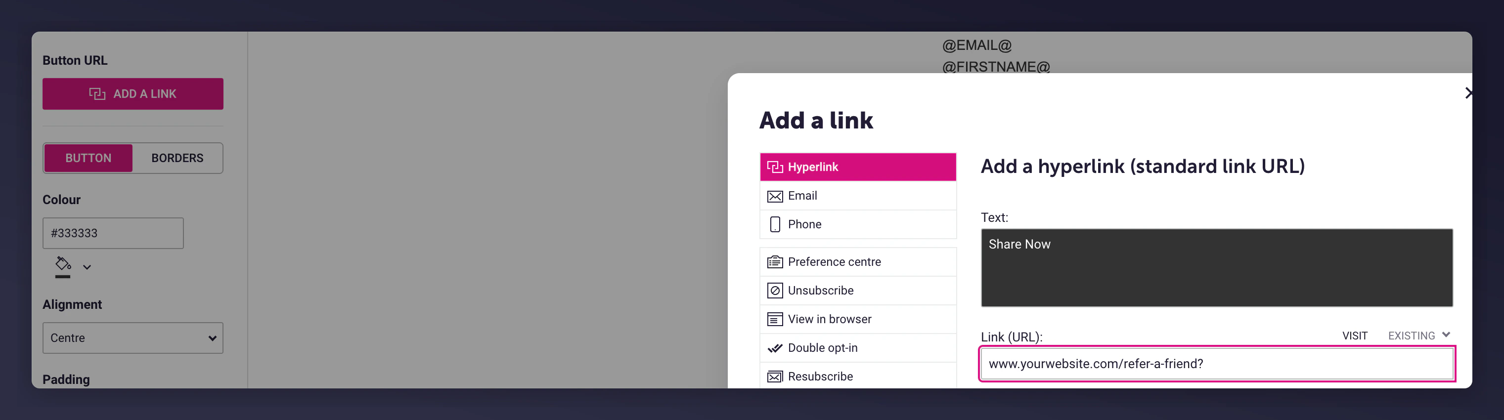 Adding the referral landing page URL to the CTA