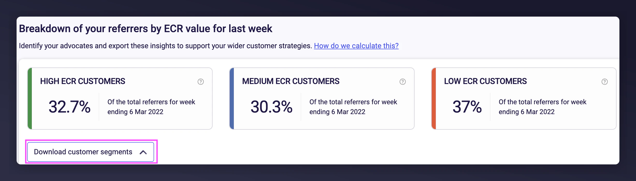 Download customer segments button in Mention Me