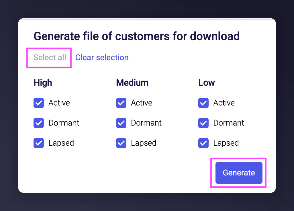Selecting ECR segments to generate CSV
