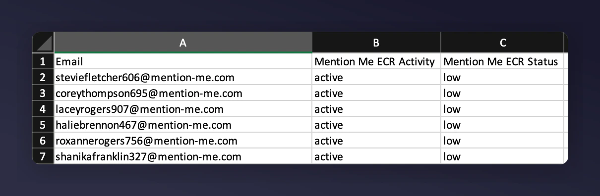 Formatted CSV column layout for Emarsys import
