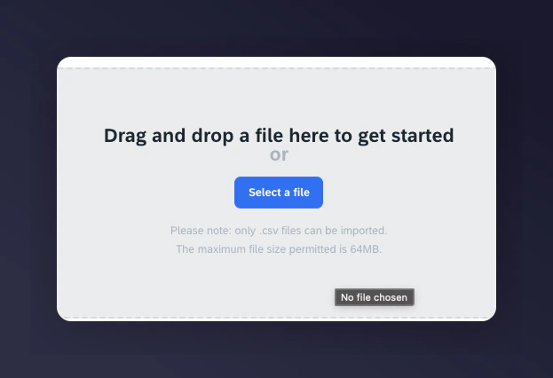 Selecting CSV file for upload in Emarsys