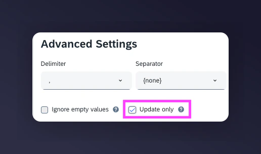 Advanced settings showing Update only option