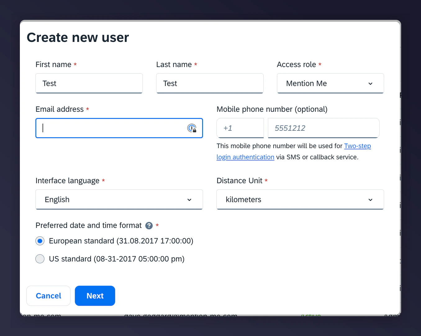 Creating a new Mention Me user in Emarsys