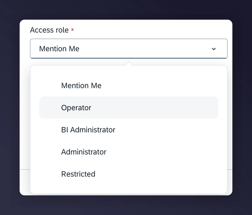 Selecting Mention Me role for the new user