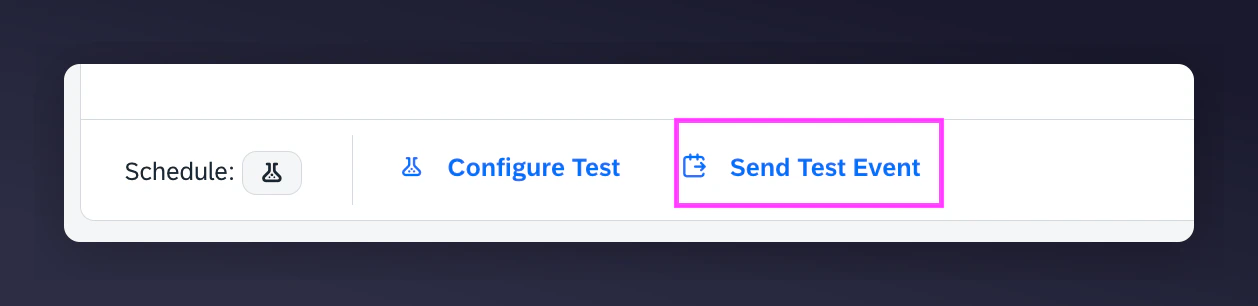 Send Event button in Emarsys test mode