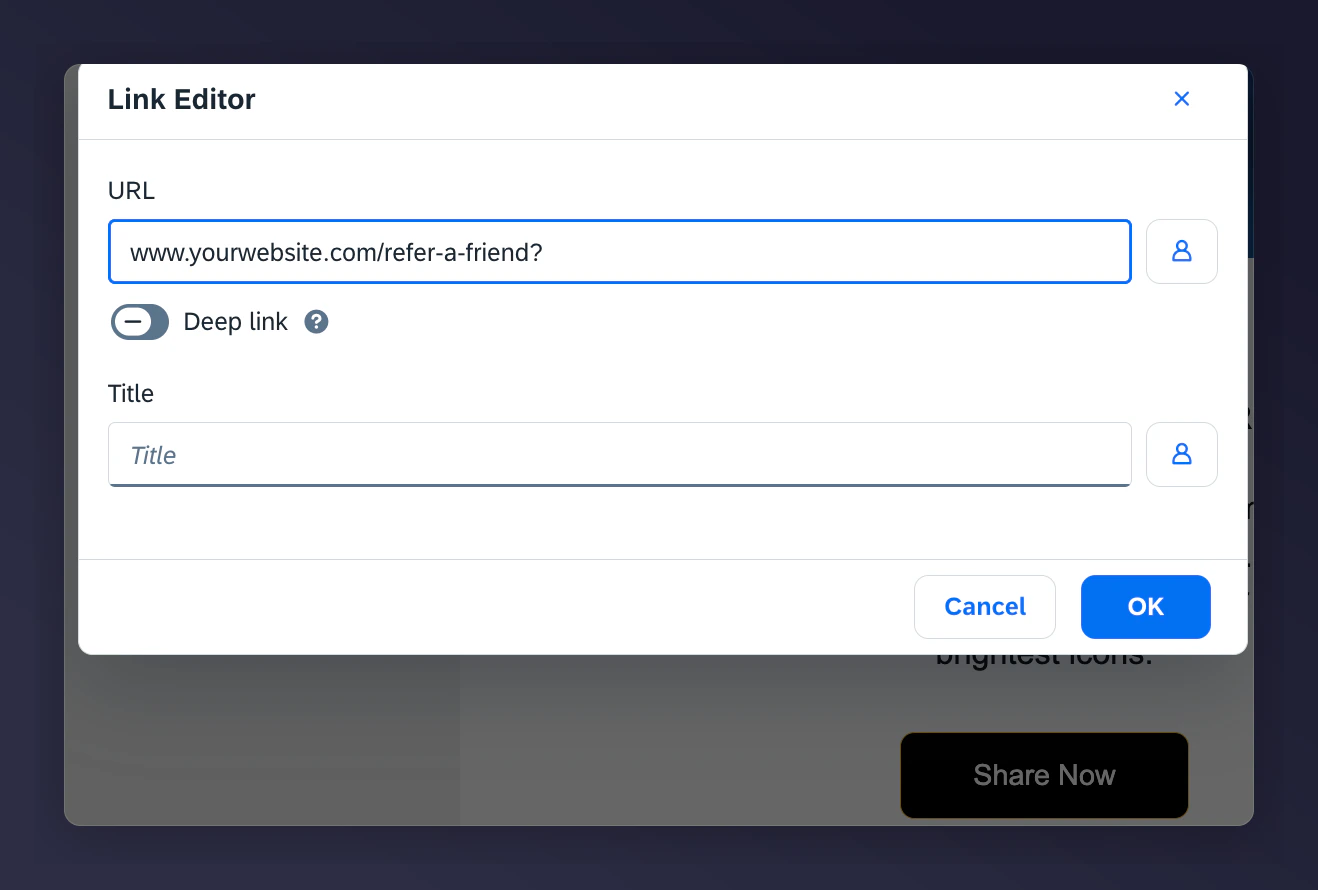 Adding the referral landing page URL to the CTA button