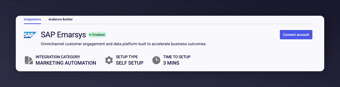 Connect Another Account option for multiple Emarsys accounts