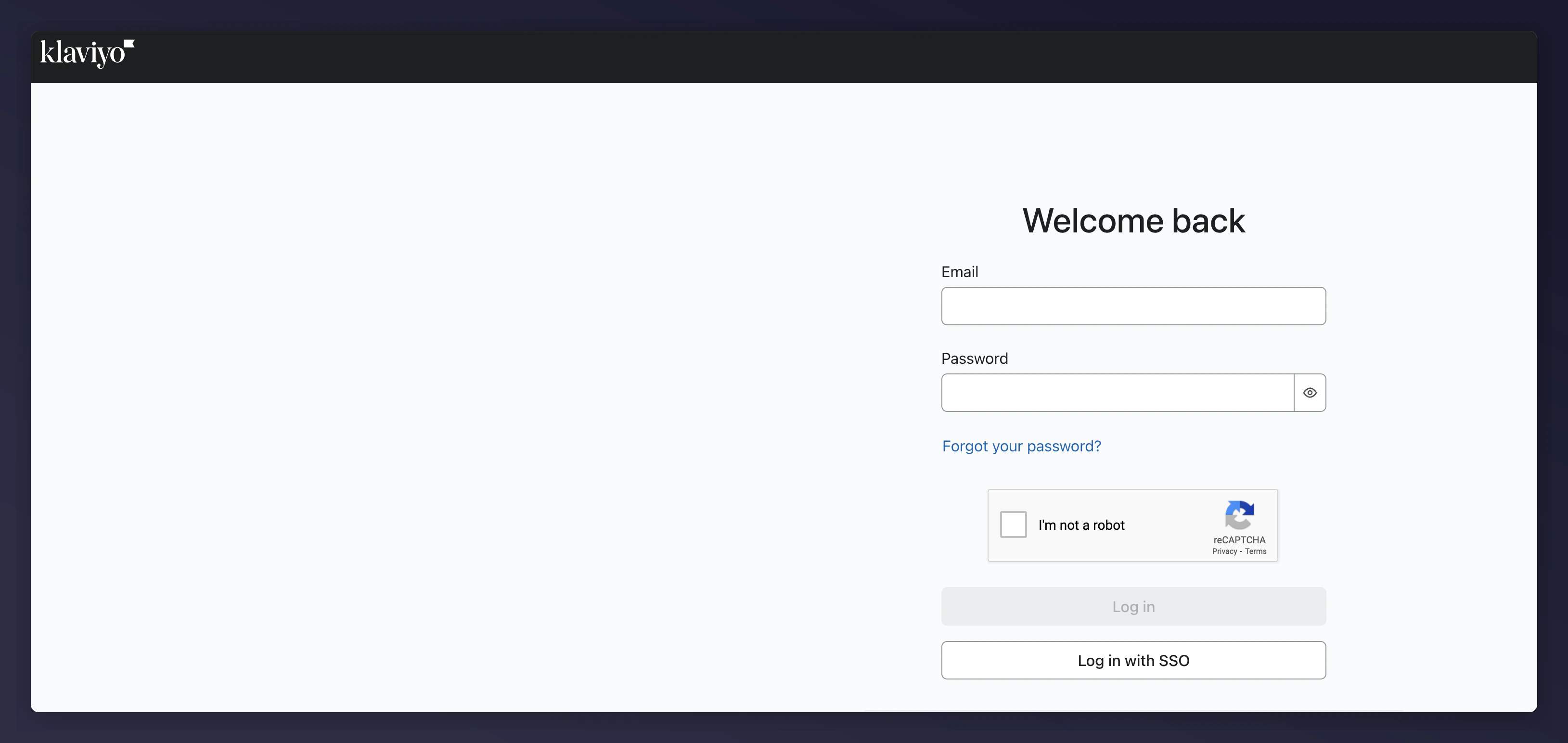 Klaviyo login page for authentication