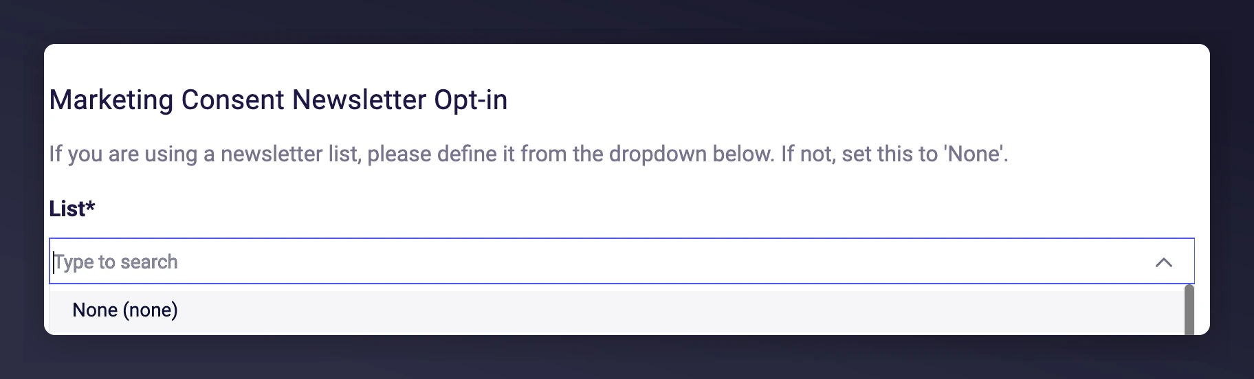 Newsletter list selection for Klaviyo opt-ins