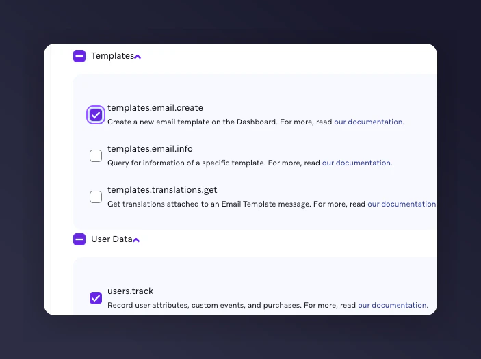 Braze API key creation with Mention Me name and permissions