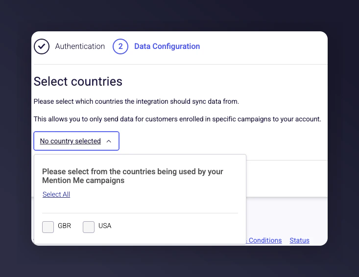 Country selection for Braze data sync in Mention Me