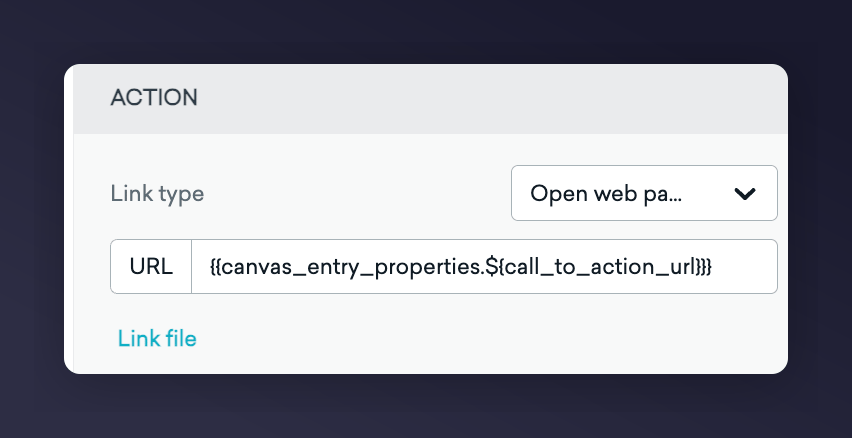 Braze email editor with CTA link using canvas entry properties