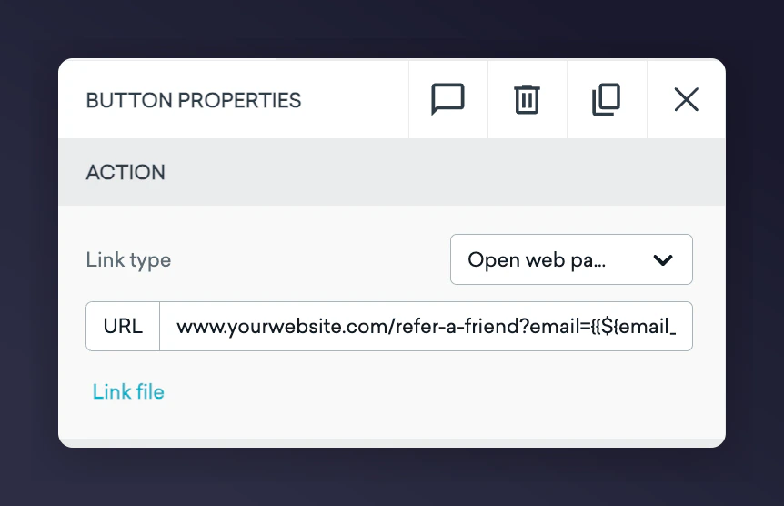 Example referral email with personalised CTA button in Braze