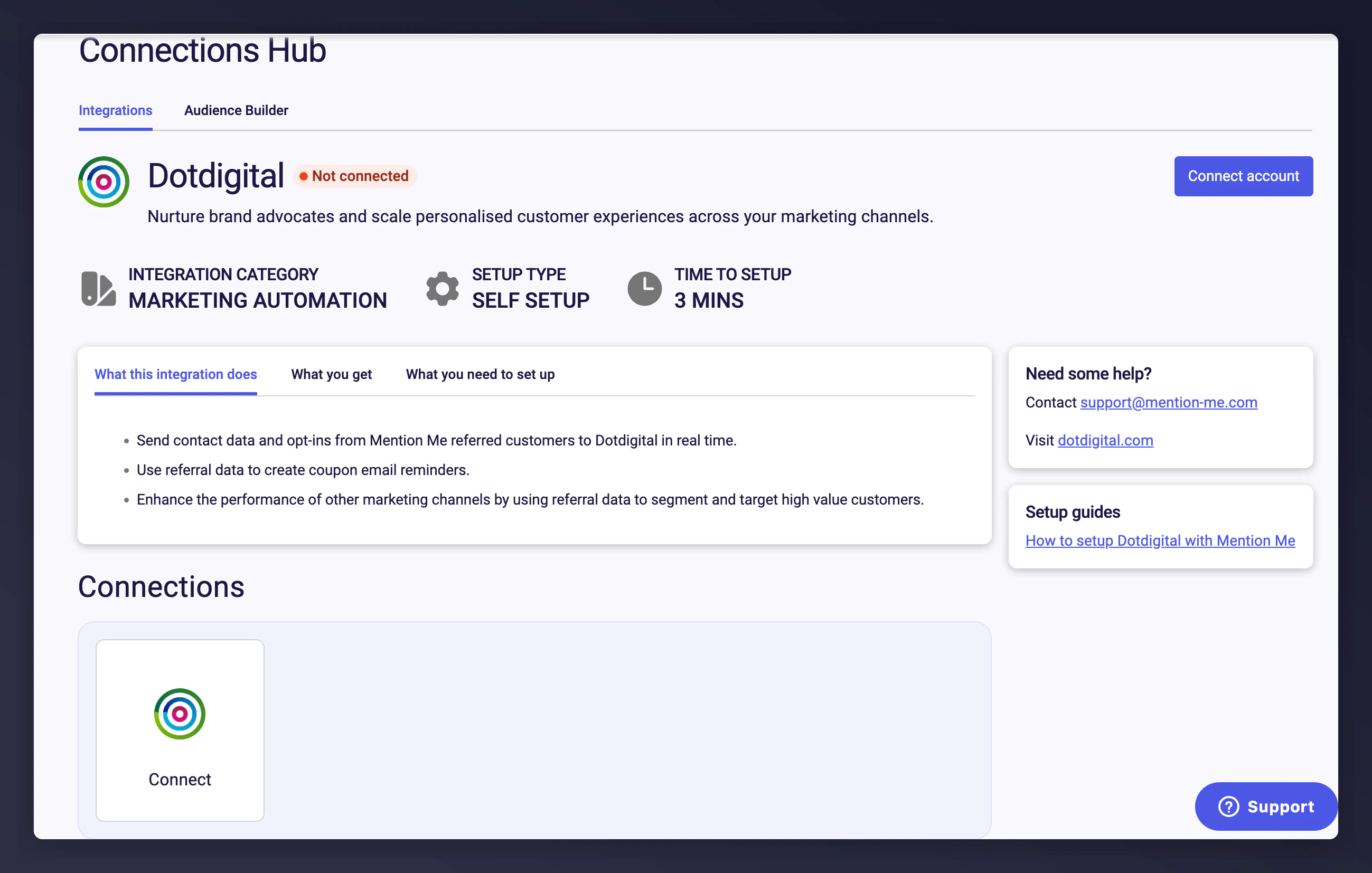 Mention Me Dotdigital integration connect page