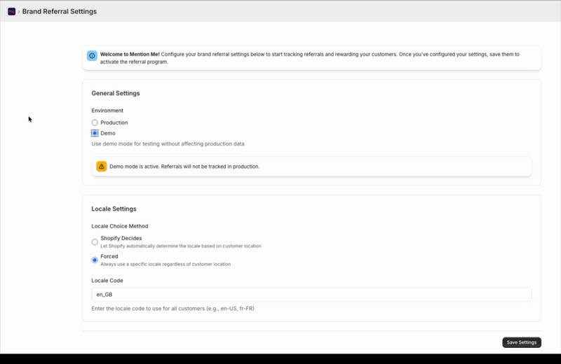 Switching the Mention Me Shopify app from Demo to Production