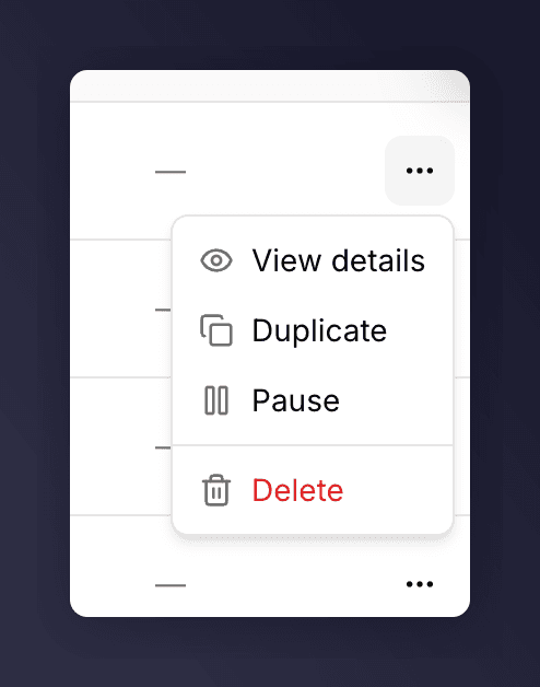 The campaign row actions menu showing Duplicate