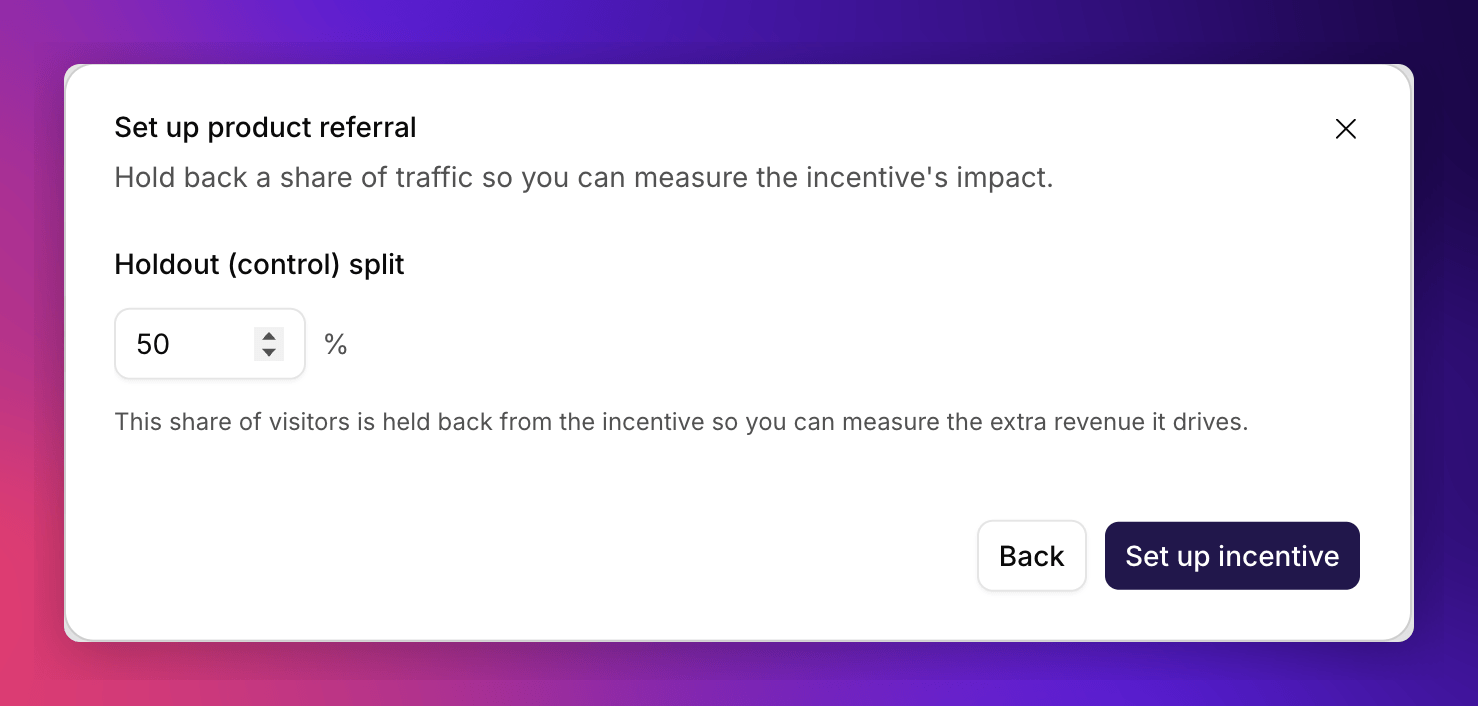 Holdout step with a percentage field set to 50