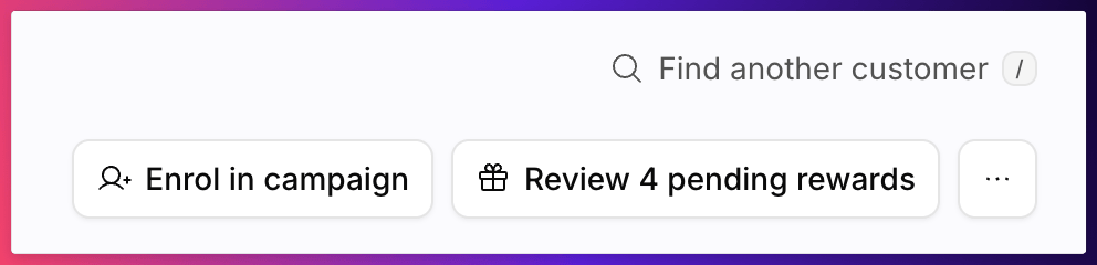 Profile top row with Find another customer and its / shortcut