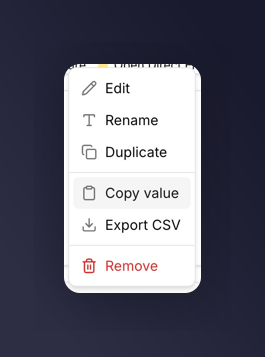 Copy value action in the tile menu