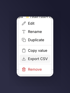 Tile menu with Export CSV visible