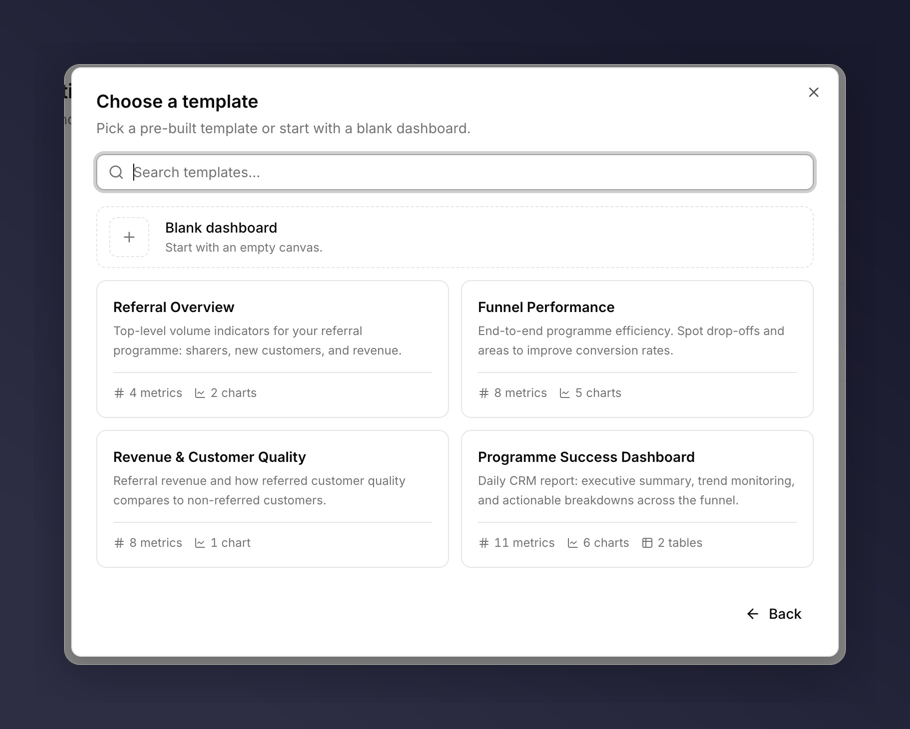 Template picker with all five templates