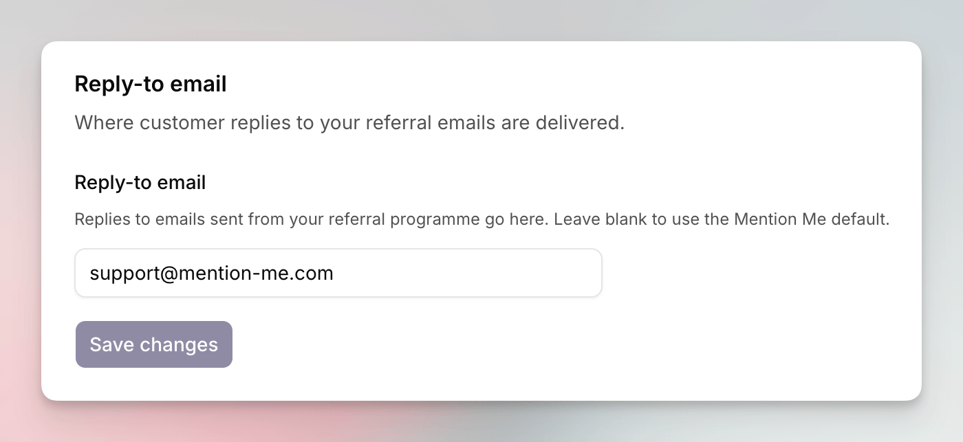 Email settings showing the reply-to email
card