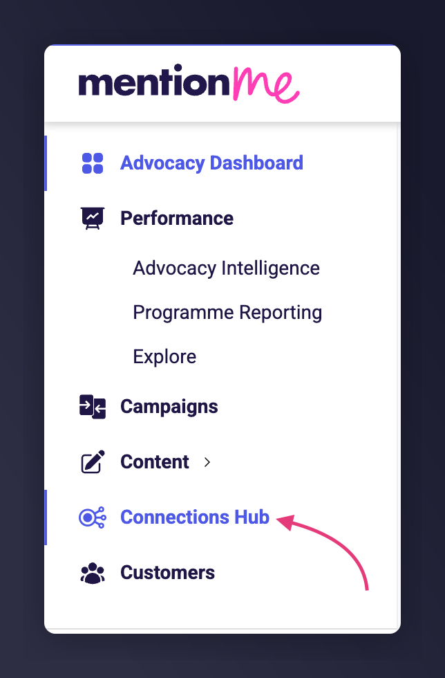 The Webhooks list within the Connections Hub navigation