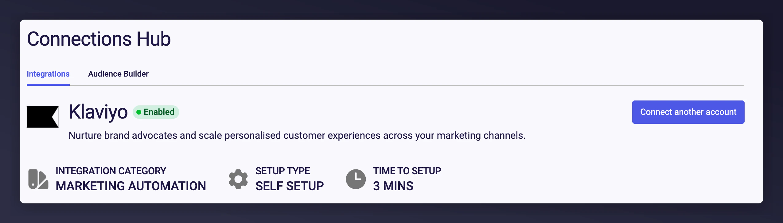 Mention Me Connect Another Account option for multiple Klaviyo accounts