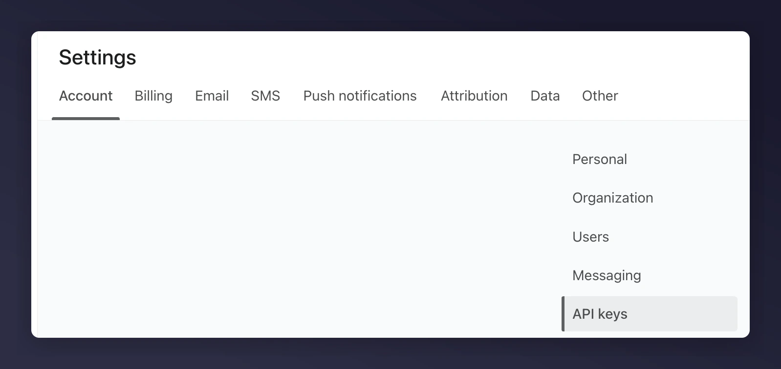 Klaviyo API Keys settings page
