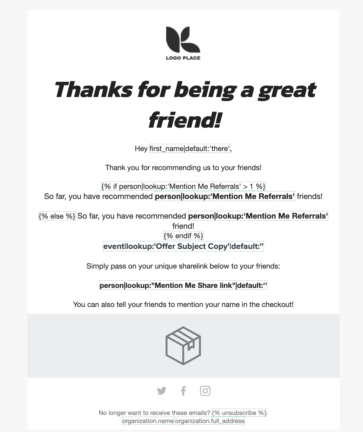 Populated share again reminder email 1 in Klaviyo