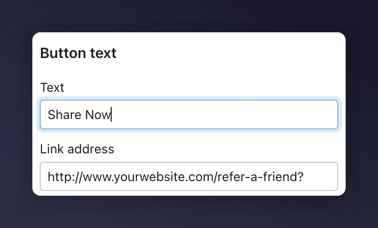 Klaviyo email editor with referral CTA link configuration