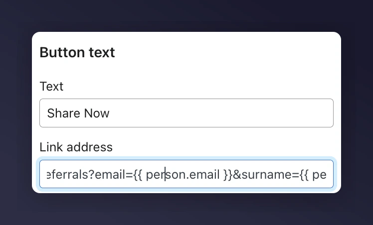 Example referral email with personalised CTA button