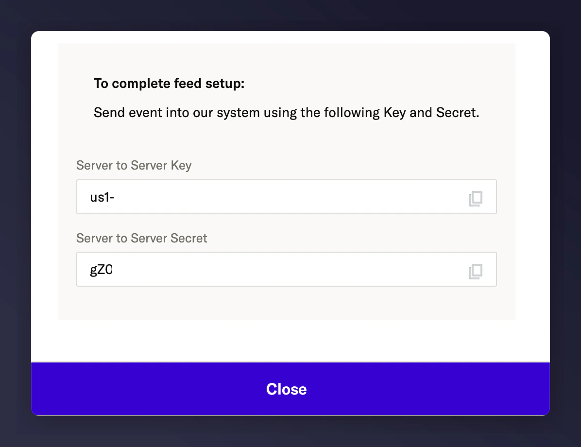mParticle server-to-server key and secret credentials