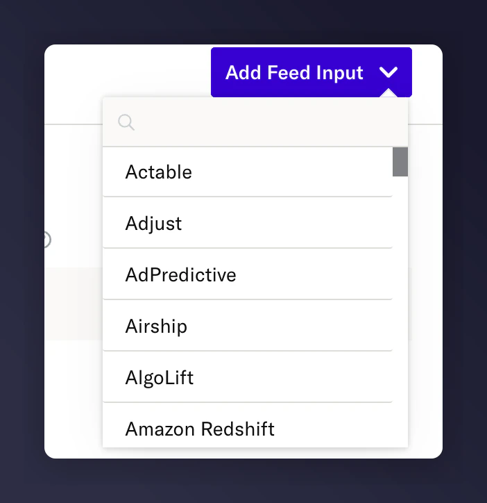 mParticle feed input dropdown with Mention Me selected