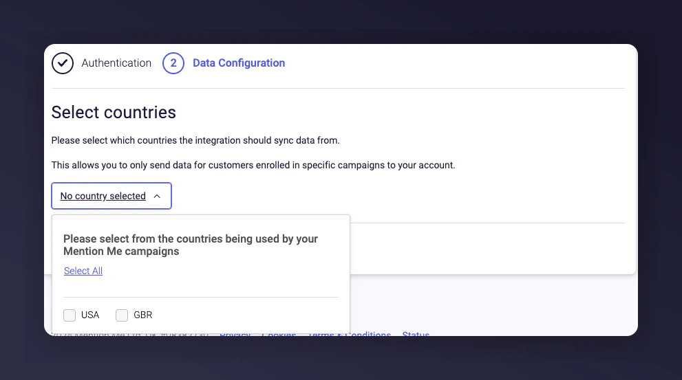 Country selection for mParticle data sync in Mention Me
