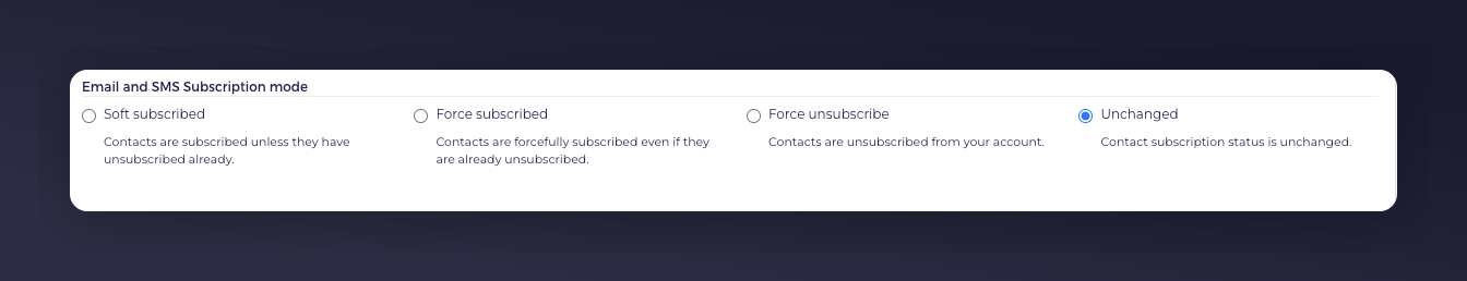 Ometria CSV upload settings with Merge Mode and Unchanged subscription