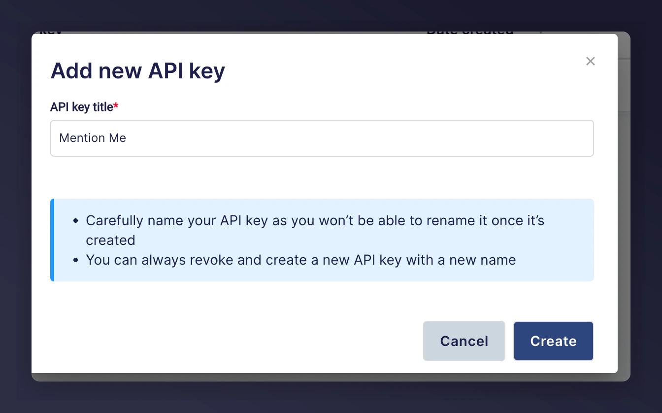 Ometria API key created for Mention Me