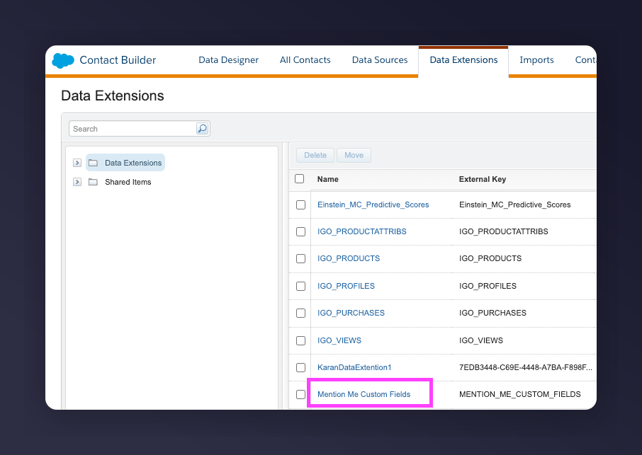 Selecting Mention Me Custom Fields data extension