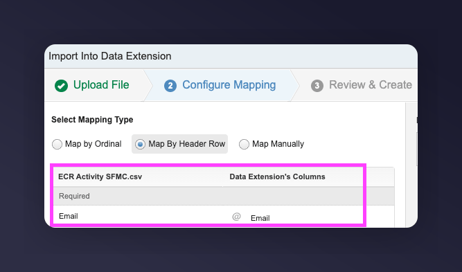 Field mapping for ECR data import