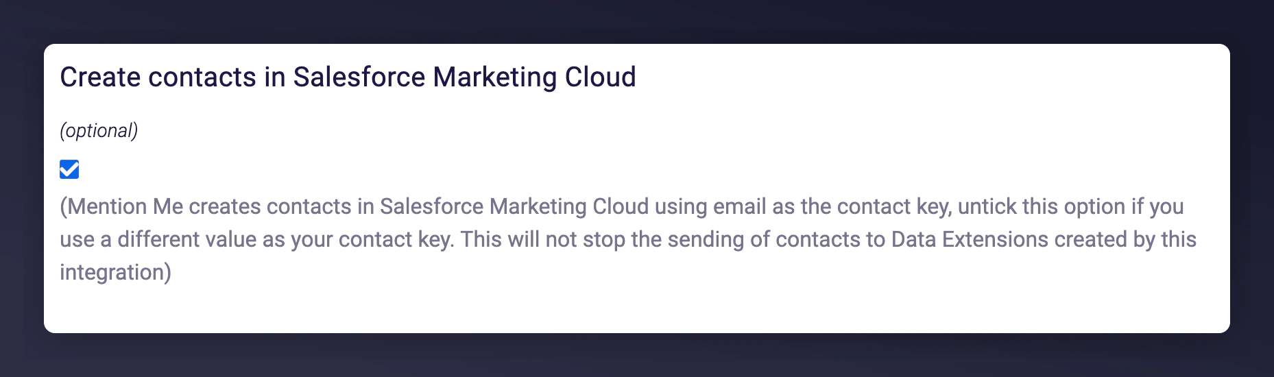 Contact Key email option in SFMC integration