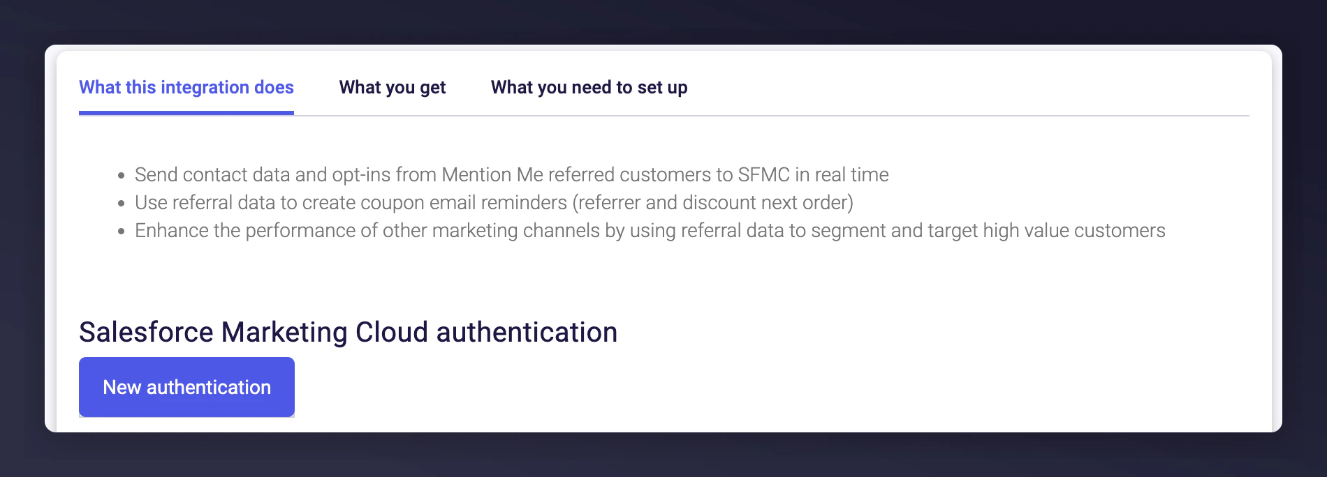 New authentication button in Mention Me