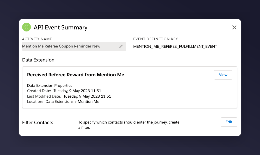 API Event trigger with Received Referee reward