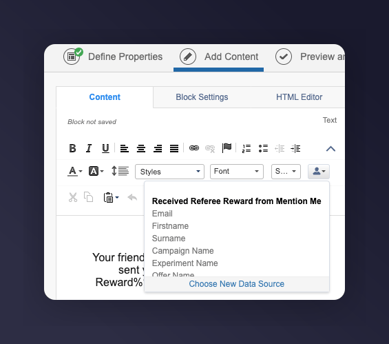 Add content with referee reward data extension